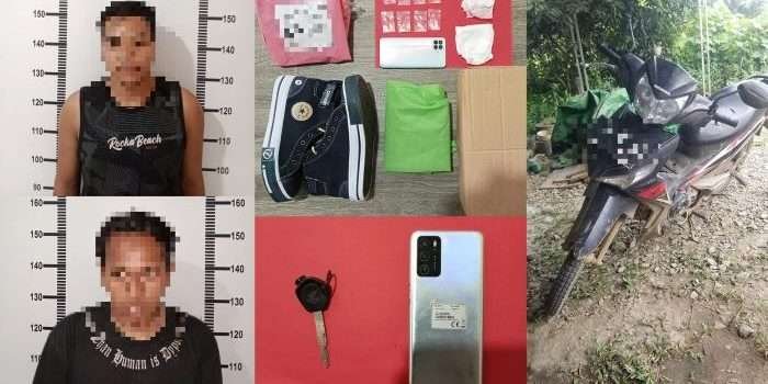 Tersangka DPS (23 tahun) dan JBS (26 tahun) diamankan Tim Sat Resnarkoba Polres Kutai Barat dengan barang bukti sabu-sabu. Foto: HO/Humas Polres Kubar