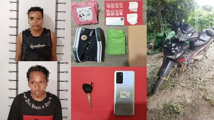 Tersangka DPS (23 tahun) dan JBS (26 tahun) diamankan Tim Sat Resnarkoba Polres Kutai Barat dengan barang bukti sabu-sabu. Foto: HO/Humas Polres Kubar