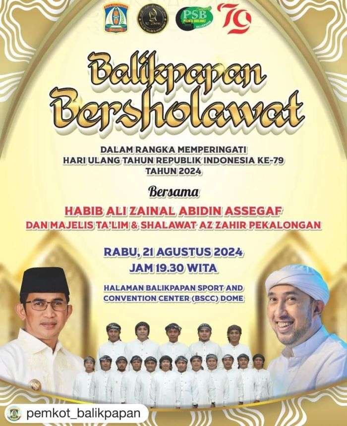 Balikpapan Bersholawat  akan berlangsung di halaman Balikpapan Sport and Convention Center (BSCC)/DOME, pada pukul 19.30 wita, Rabu (21/8/2024). Foto: BorneoFlash/Ist