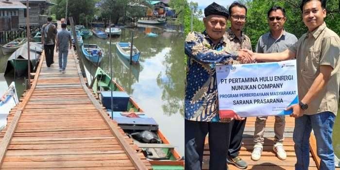 PT Pertamina EP (PEP) Bunyu Field perbaiki jembatan di kawasan Wisata Mangrove,  Desa Bunyu Barat, Bulungan, Kalimantan Utara, pada 3 Agustus 2024. Foto: HO/PEP Bunyu Field