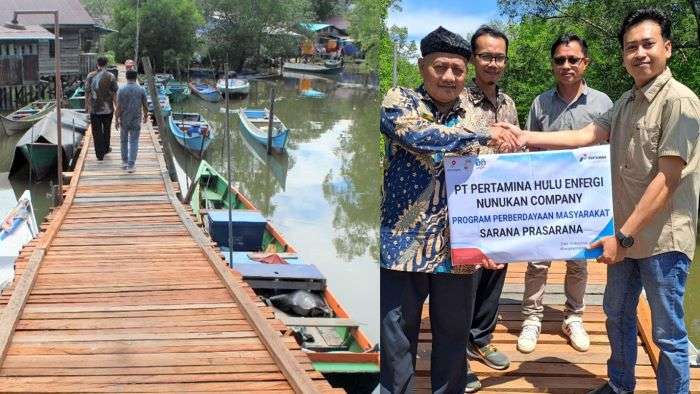 PT Pertamina EP (PEP) Bunyu Field perbaiki jembatan di kawasan Wisata Mangrove,  Desa Bunyu Barat, Bulungan, Kalimantan Utara, pada 3 Agustus 2024. Foto: HO/PEP Bunyu Field