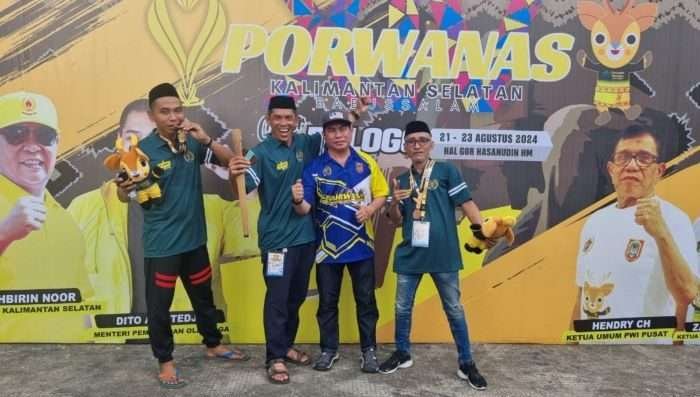 Tim Balogo dari PWI Kaltim berhasil mendapatkan medali perunggu dalam Pekan Olahraga Wartawan Nasional (Porwanas) Kalsel XIV 2024, di GOR Hasanuddin, Banjarmasin, pada Rabu (21/8/2024). Foto: BorneoFlash/Ist