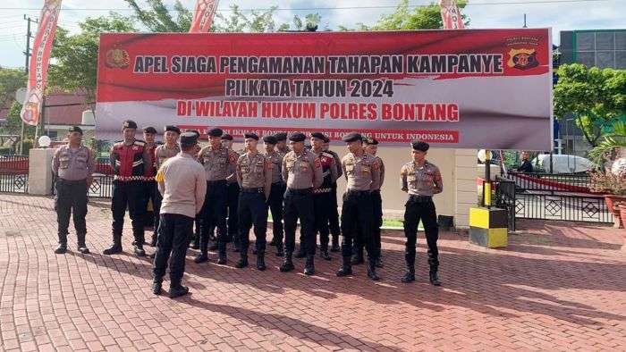 Apel Siaga Pengamanan untuk menghadapi tahapan kampanye Pemilihan Kepala Daerah (Pilkada) 2024 di Lapangan Mako Polres Bontang pada Rabu (16/10/2024). Foto: BorneoFlash/IST