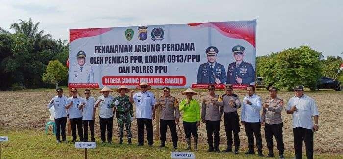 Pemkab PPU bersama Polres dan Kodim 0913 PPU melaksanakan Gerakan Tanam Jagung di Balai Benih Induk Tanaman Palawija dan Hortikultura, Desa Gunung Mulia, Kecamatan Babulu, Rabu (23/10/2024). Foto: BorneoFlash/Ist