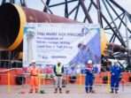 Acara seremoni Sail Away Jacket pertama, yakni jaket WPS-4, Proyek Sisi Nubi Area of Interest (SNB AOI) yang berlangsung di lapangan PT Meindo Elang Indah di Tanjung Pinang, Kepulauan Riau, pada 5 November 2024. Foto: IST/PHM