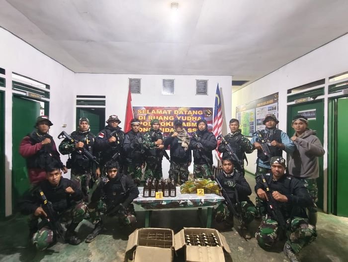 Satgas Yonzipur 8/SMG, Gagalkan Penyelundupan Miras dan Minyak Goreng Perbatasan RI-Malaysia