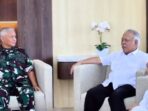 Panglima Daerah Militer (Pangdam) VI/Mulawarman Mayjen TNI Rudy Rachmat Nugraha dan Kepala Otorita Ibu Kota Nusantara (IKN) Basuki Hadimuljono melakukan pertemuan silaturahmi untuk memperkuat koordinasi keamanan di wilayah IKN, Rabu (26/3/2025). FOTO: Dokumen Basuki Hadimuljono