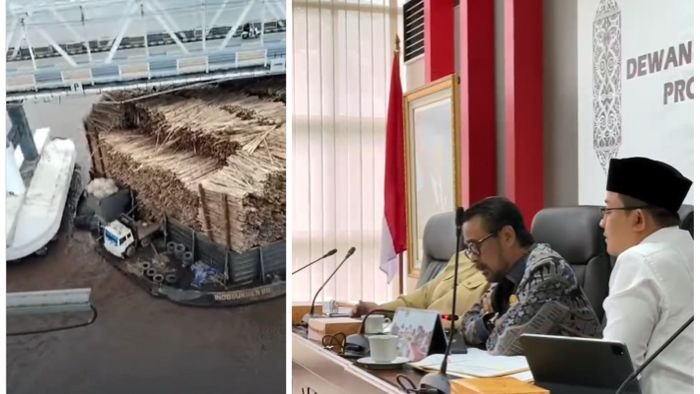 Kiri: Jembatan Mahakam I saat ditabrak kapal milik PT Mitra Tujuh Samudra yang berisi muatan kayu, pada Minggu (16/2/2025). Ketua Komisi II DPRD Kaltim, H. Sabaruddin Panrecalle saat berbicara dengan pihak PT Mitra Tujuh Samudra melalui saluran telepon Selasa (15/4/2025). Foto: BorneoFlash/Ist