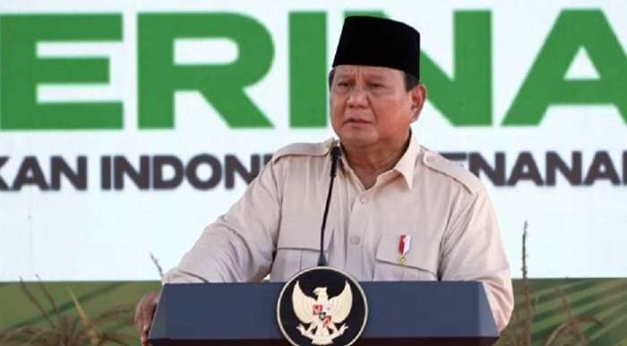 Presiden Prabowo Subianto menyampaikan sambutan ketika meresmikan Program Gerakan Indonesia Menanam di Banyuasin, Sumatera Selatan, 23 April 2025. Dok. YouTube Sekretariat Presiden