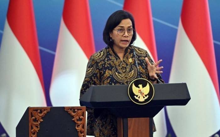 Menteri Keuangan (Menkeu) Sri Mulyani di Sarasehan Ekonomi Bersama Presiden RI di Menara Mandiri, Senayan, Jakarta, Selasa (8/4/2025). (Foto: Aditya Pradana Putra/Spt).