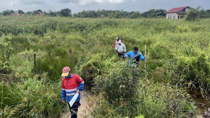 Tim PT PLN UIP KLT melakukan peninjauan langsung ke lokasi sepanjang jalur rencana pembangunan SUTT 150 kV yang akan menghubungkan Sangatta dan Muara Wahau, Rabu 30 April 2025. Foto: HO/UIP Kalbagtim