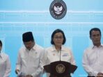 Foto: Menteri Keuangan, Sri Mulyani dalam Keterangan Pers Menteri Usai Ratas Terkait Stimulus Ekonomi, Kantor Presiden, 2 Juni 2025. (Tangkapan Layar)