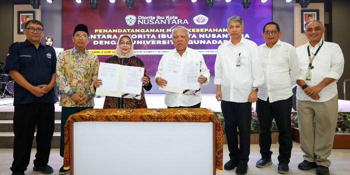 Otorita Ibu Kota Nusantara (OIKN) bersama Universitas Gunadarma menandatangani MoU yang berlangsung di Auditorium Kampus Nusantara Universitas Gunadarma, PPU pada Senin (2/6/2025). Foto: HO/Humas OIKN