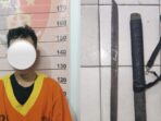 Pelaku dan Barang Bukti senjata tajam jenis parang Diamankan Polsek Balikpapan Selatan. Foto: HO/Humas Polresta Balikpapan