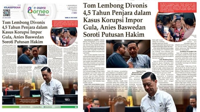 Headline E-Paper BorneoFlash Edisi Senin 21 Juli 2025.