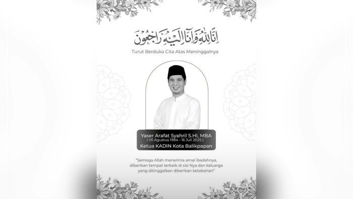 Ketua Kadin Kota Balikpapan sekaligus Wakil Ketua MPC Pemuda Pancasila Balikpapan, Yaser Arafat meninggal dunia pada usia 40 tahun, Rabu (16/7/2025) pagi. Foto: BorneoFlash/Ist
