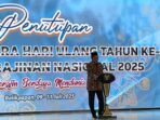 Menteri Dalam Negeri RI, Tito Karnavian, saat memberikan sambutan pada penutupan HUT ke-45 Dekranas, yang digelar di Balikpapan Sport and Convention Center (BSCC)/DOME, pada Jumat (11/7/2025). Foto: BorneoFlash/Niken Sulastri