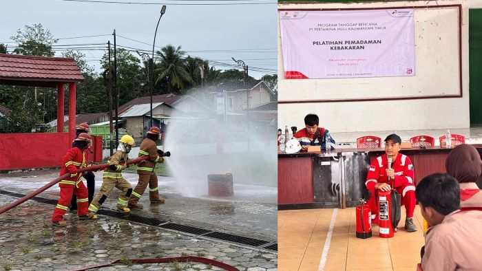 PHKT DOBU bersama Dinas Pemadam Kebakaran Kecamatan Marangkayu memberikan Pelatihan Dasar Pemadaman Kebakaran bagi masyarakat di BPU Kecamatan Marangkayu pada Kamis, 26 Juni 2025. Foto: HO/PHKT