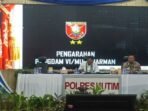 Pangdam VI/Mulawarman, Mayjen TNI Rudy Rachmat Nugraha, S.I.P., M.Sc., Menghadiri Pengarahan Forkopimda Kaltim dalam rangka Kunjungan Kerja dan Sinergitas di Auditorium Polres Kutai Timur (Kutim), Bukit Pelangi, Sangatta, Pada Minggu (13/07/2025). Foto: HO/Pendam VI/Mlw