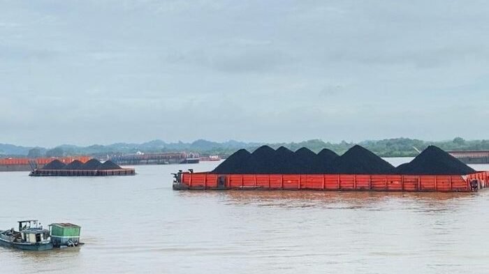 Aktivitas batu bara dari kapal ke kapal atau Ship To Ship (STS) yang berlangsung di wilayah perairan. Foto: BorneoFlash/Nur Ainunnisa