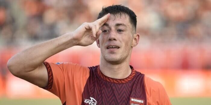 Mariano Peralta, pemain Borneo FC saat merayakan golnya saat pertandingan Bhayangkara Presisi Lampung FC pada pekan pertama Super League 2025/2026. Arsip Foto: ANTARA/M Risyal Hidayat/foc.