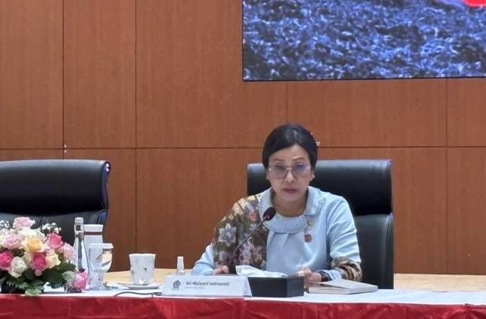 Menteri Keuangan Sri Mulyani Indrawati dalam Konferensi Pers RAPBN dan Nota Keuangan 2026 di Jakarta, Jumat (15/8/2025). FOTO : ANTARA/Imamatul Silfia