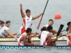 Tim perahu naga (dragon boat) Indonesia merayakan kemenangan setelah final perahu naga nomor 10 seater-500m di The World Games 2025. Pertandingan yang berlangsung di Chengdu, Provinsi Sichuan, Tiongkok Barat Daya, pada Minggu, 10 Agustus 2025, ini mengantar tim mempersembahkan total lima medali emas dan perak untuk Indonesia. Foto: ANTARA/Xinhua/Li Jianan/agr