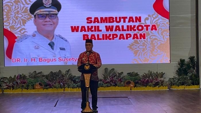 Wakil Wali Kota Balikpapan, Bagus Susetyo Saat puncak perayaan Harkopnas ke 78 Tahun 2025, di Gedung Kesenian Balikpapan, pada Minggu (3/8/2025). Foto: BorneoFlash/Niken Sulastri