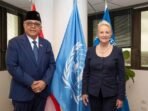 Duta Besar Indonesia untuk Italia merangkap San Marino, Malta dan Siprus serta FAO, IFAD, WFP, dan UNIDROIT Junimart Girsang (kiri) bertemu dengan Direktur Eksekutif WFP Cindy McCain (kanan) di Roma, Italia, Selasa (2/9/2025). FOTO : ANTARA/HO-KBRI Roma