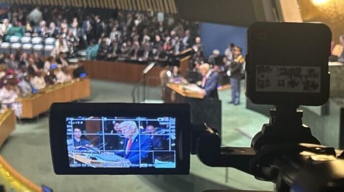 Dalam Debat Umum SMU PBB sesi ke-80 di Markas Besar Umum PBB di New York, Amerika Serikat, Presiden Amerika Serikat Donald Trump sedang berpidato (23/9/2025). Foto: ANTARA/Kuntum Riswan