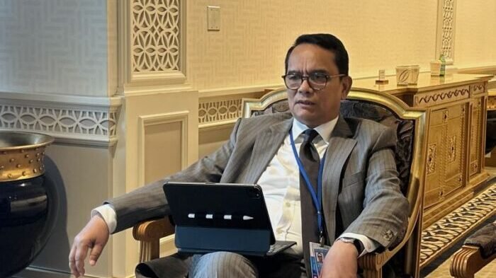Rabu (24/9/2025), New York, Amerika Serikat, Tri Tharyat, yang menjabat sebagai Direktur Kerja Sama Multilateral di Kementerian Luar Negeri, sedang memberikan pengarahan kepada media. Foto: ANTARA/Kuntum Riswan