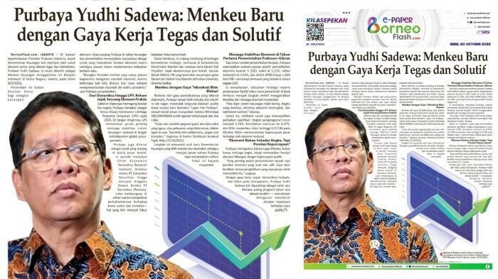 Headline E-Paper BorneoFlash Edisi Senin 20 Oktober 2025: Purbaya Yudhi Sadewa, Menkeu Baru dengan Gaya Kerja Tegas dan Solutif