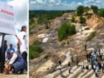 Kepala Otorita IKN Basuki Hadimuljono melakukan peninjauan dan pemasangan plang larangan di bekas tambang ilegal kawasan Bukit Tengkorak, Taman Hutan Raya Bukit Soeharto, Kabupaten Kutai Kartanegara, pada Rabu (15/10/2025). Foto: HO/Humas Otorita IKN