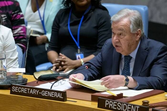 Sekretaris Jenderal PBB Antonio Guterres berpidato pada pertemuan Dewan Keamanan di Markas Besar PBB di New York, 22 Juli 2025. ANTARA/Xinhua/Eskinder Debebe/Foto PBB