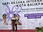 Wali Kota Balikpapan, Rahmad Mas’ud, pada Puncak Peringatan Hari Aksara Internasional Kota Balikpapan, di Balikpapan Sport and Convention Center (BSCC)/DOME, pada Kamis (2/10/2025). Foto: BorneoFlash/Niken Sulastri
