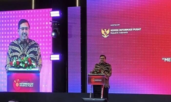 Sekretaris Jenderal Kementerian Komunikasi dan Digital (Kemkomdigi) Ismail saat menyampaikan sambutannya dalam acara pembukaan Pameran Keterbukaan Informasi Publik 2025 di Jakarta Selatan pada Selasa (14/10/2025). FOTO: ANTARA/Farhan Arda Nugraha.