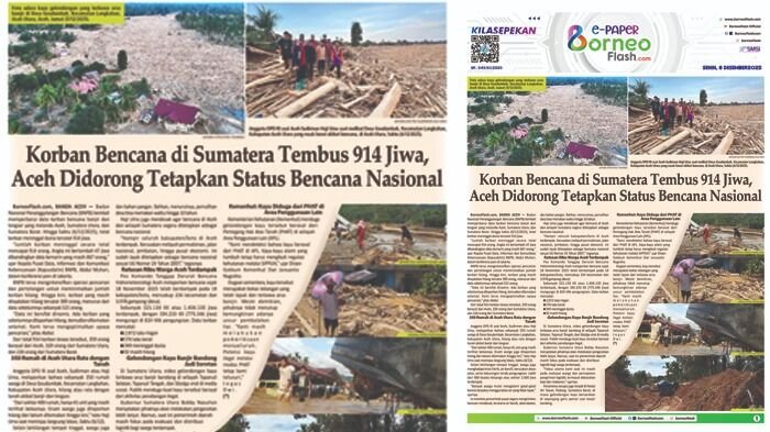 Headline E-Paper BorneoFlash Edisi Senin 8 Desember 2025.