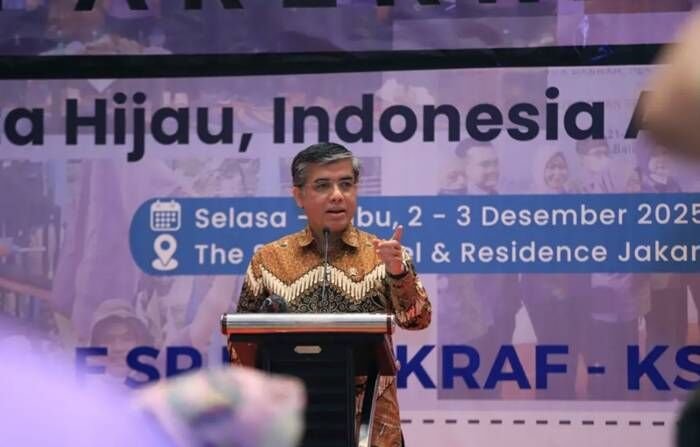 Menteri Ketenagakerjaan (Menaker) Yassierli dalam Rapat Pimpinan Nasional 2025 Federasi Serikat Pekerja Pariwisata dan Ekonomi Kreatif KSPSI di Jakarta, Selasa (2/12/2025). FOTO : ANTARA/HO-Kemnaker RI