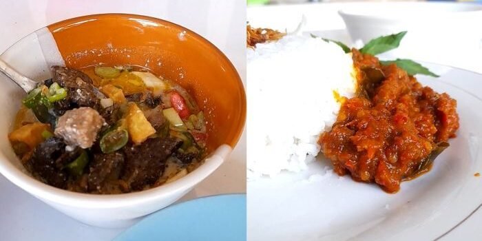 Hidangan Soto Betawi dan Daging Oseng Mercon di Warung Teras Teh Mia. Foto: BorneoFlash/Ardian.