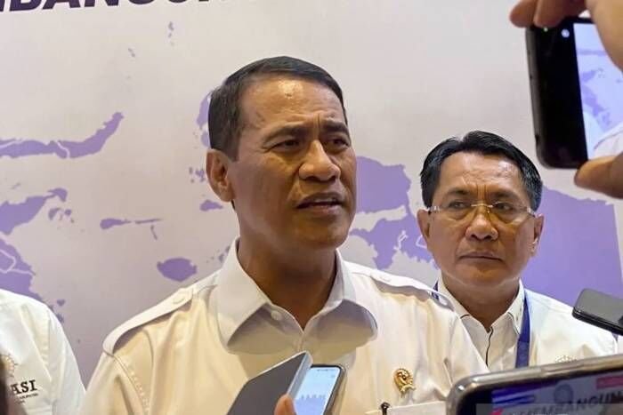 Menteri Pertanian Andi Amran Sulaiman pada doorstep di Batam, Kepri, Senin (19/1/2026). FOTO: ANTARA/Amandine Nadja