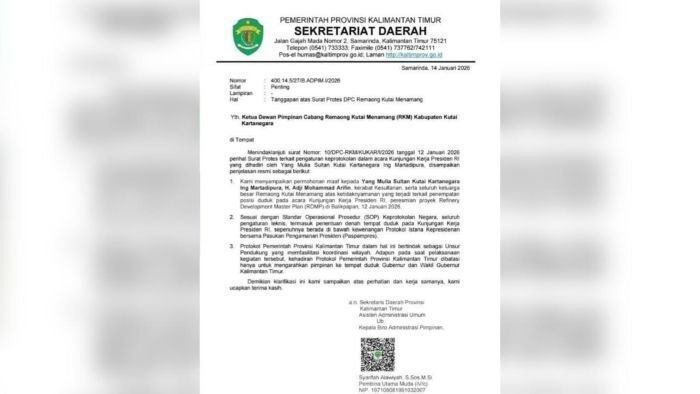 Surat Edaran Permohonan Maaf Pemerintah Provinsi Kalimantan Timur. Foto: HO/Pemprov Kaltim