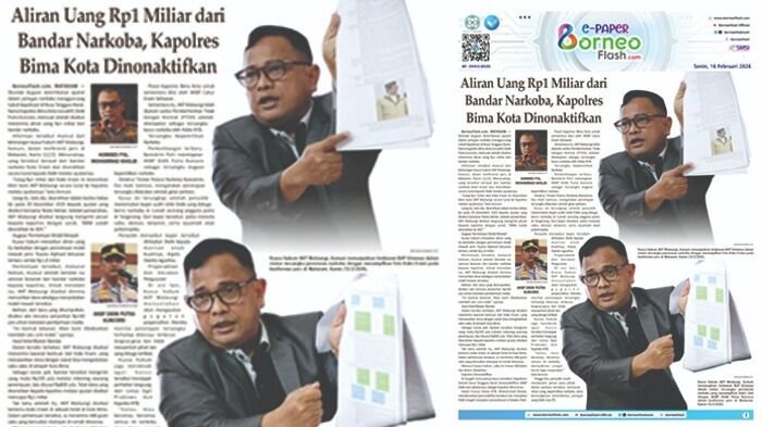 Headline E-Paper BorneoFlash Edisi Senin 16 Februari 2026.