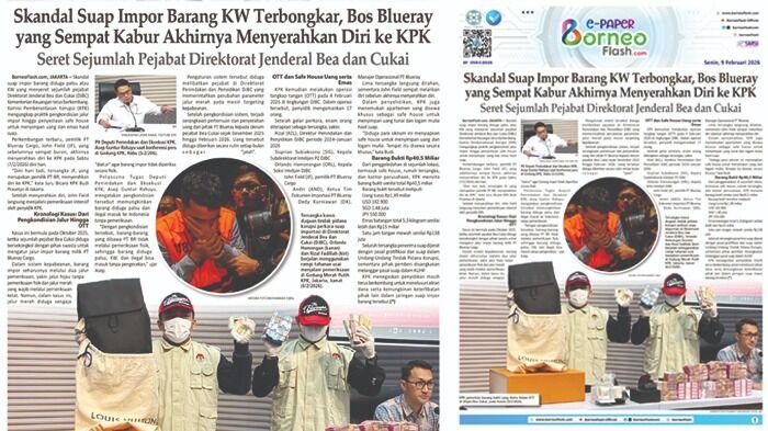 Headline E-Paper BorneoFlash Edisi Senin 9 Februari 2026.