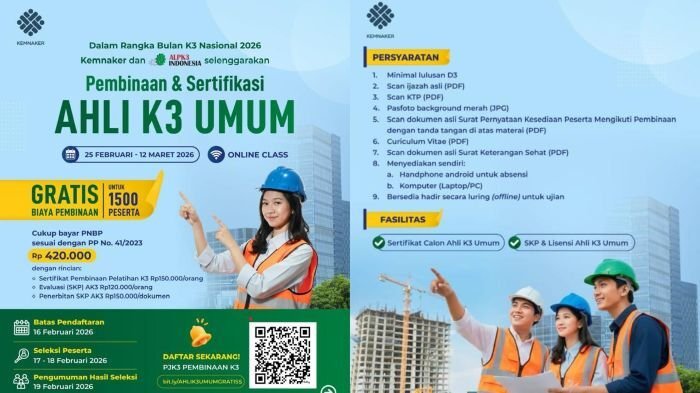 Kemnaker bersama ALPK3I membuka program Pembinaan dan Sertifikasi Ahli K3 Umum. Foto: HO/Biro Humas Kemnaker