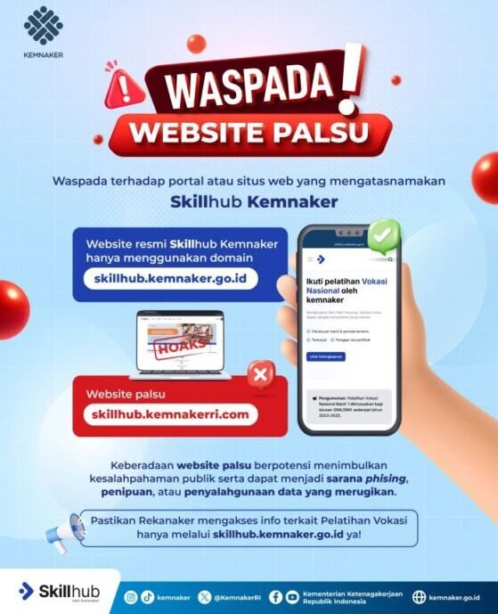 Kemnaker meminta masyarakat waspada terhadap portal atau situs web palsu yang mengatasnamakan layanan Skillhub Kemnaker. Foto: HO/Biro Humas Kemnaker