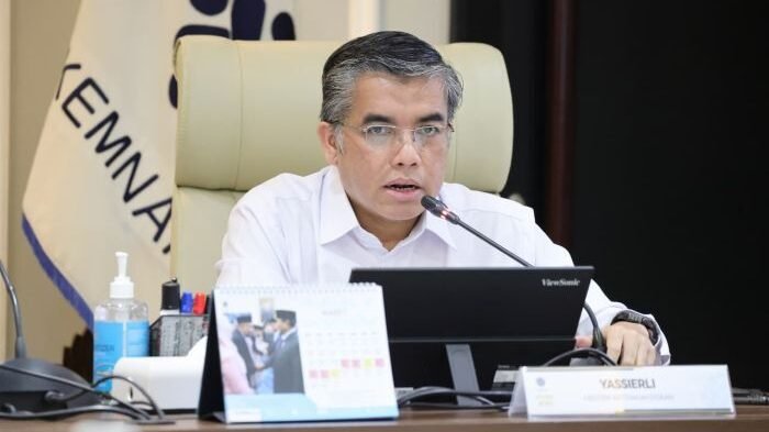 Menteri Ketenagakerjaan, Yassierli dalam Konferensi Pers terkait Program Pelatihan Vokasi Nasional Tahun 2026 di Kantor Kemnaker, pada Jumat (27/2/2026). Foto: HO/Biro Humas Kemnaker