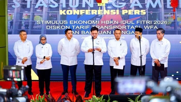 Menteri Koordinator Bidang Perekonomian Airlangga Hartarto dalam Konferensi Pers terkait Capaian Ekonomi Tahun 2025, pada Selasa (10/2/2026). Foto: HO/Biro Humas Kemnaker