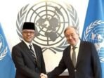 Menteri Luar Negeri Indonesia Sugiono (kiri) dalam pertemuan bilateral dengan Sekretaris Jenderal PBB Antonio Guterres (kanan) di Markas Besar PBB, New York, Senin (16/2/2026). FOTO : ANTARA/HO-Kemlu RI/pri.