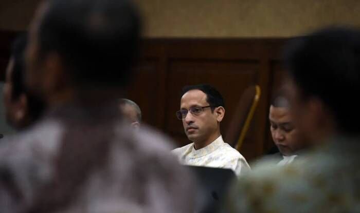 Terdakwa kasus dugaan korupsi pengadaan laptop Chromebook dalam program digitalisasi pendidikan di Kemendikbudristek Nadiem Makarim. FOTO: ANTARA/Indrianto Eko Suwarso/YU