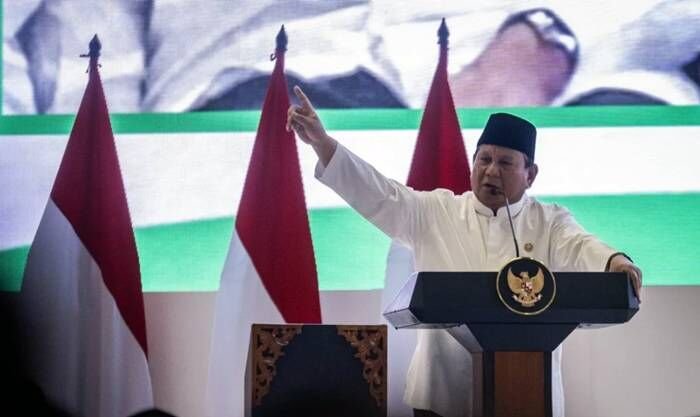 Presiden Prabowo Subianto menyampaikan taklimat saat menghadiri Pengukuhan dan Taâaruf Pengurus Majelis Ulama Indonesia (MUI) masa bakti 2025–2030 di Masjid Istiqlal, Jakarta, Sabtu (7/2/2026). FOTO: ANTARA/Bayu Pratama S/bar